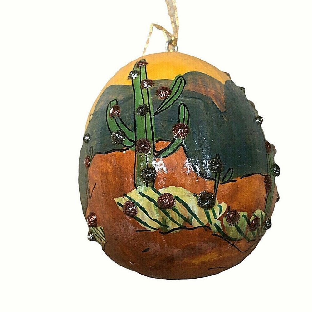 1995 Smoke Signal Painted Gourd Christmas Ornament - Picture 2 of 12